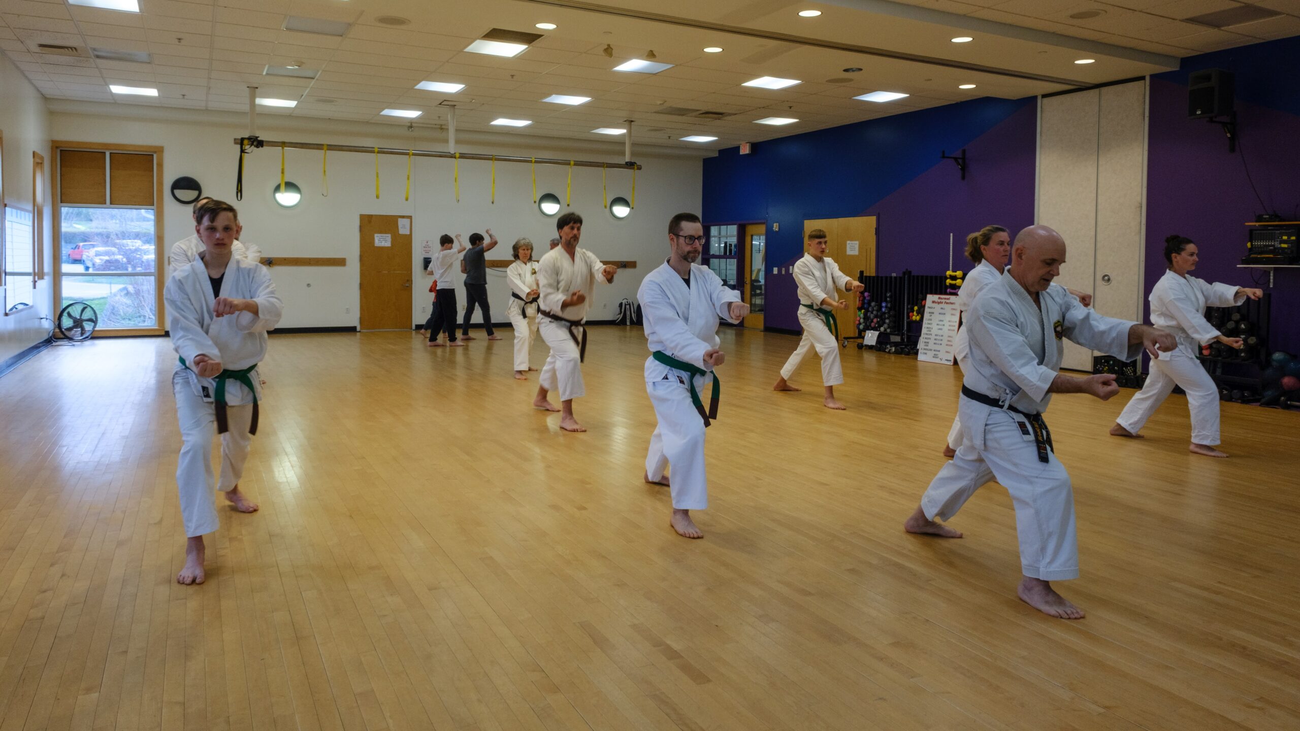 Karate students practice Fukyugata ni of Matsubayashi-ryu in the Rockland Matsubayashi-ruu dojo